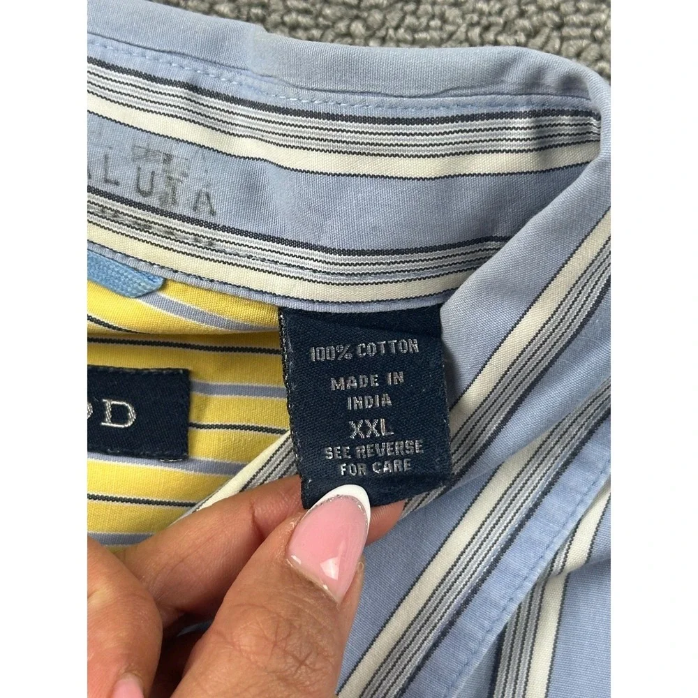 Y2K IZOD Button Front‎ Shirt Men XXL Blue White Striped Cotton Short Sleeve Work